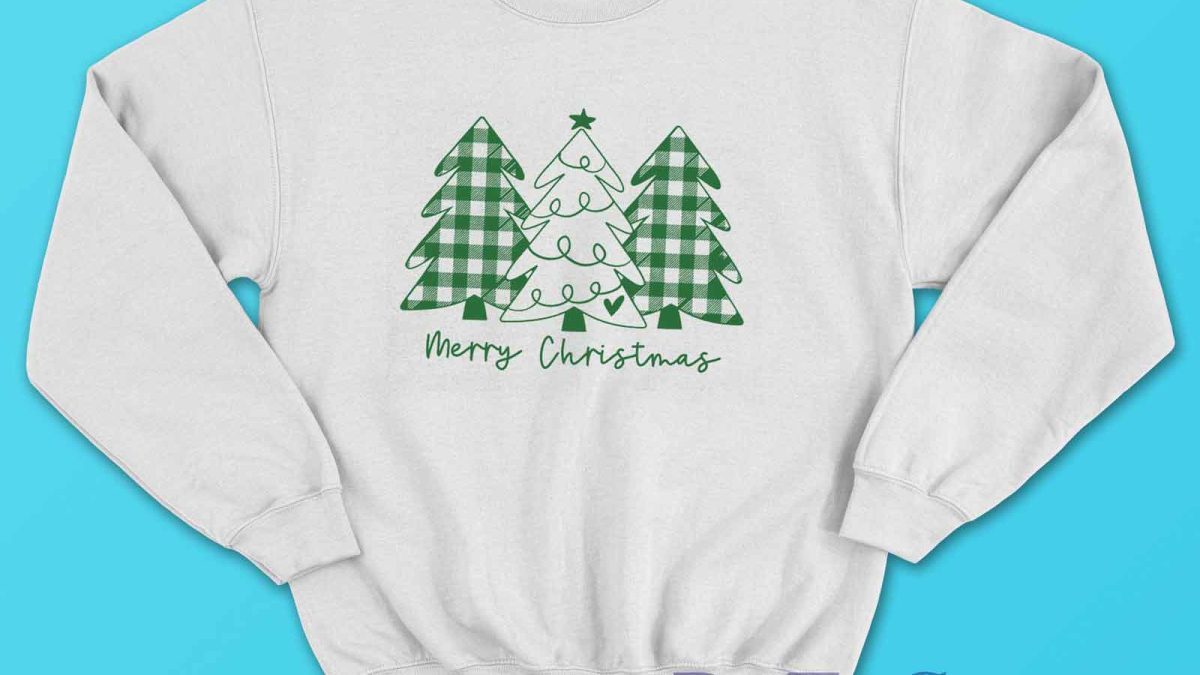 Merry + Bright Christmas Tree Modern Dainty Holiday Gildan 18000 Sweatshirt