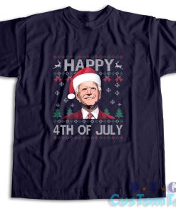 Santa Joe Biden Happy 4th Of July Ugly Christmas T-Shirt Color Navy