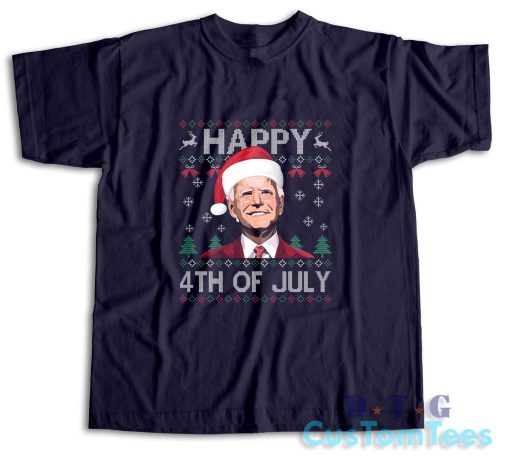 Santa Joe Biden Happy 4th Of July Ugly Christmas T-Shirt Color Navy